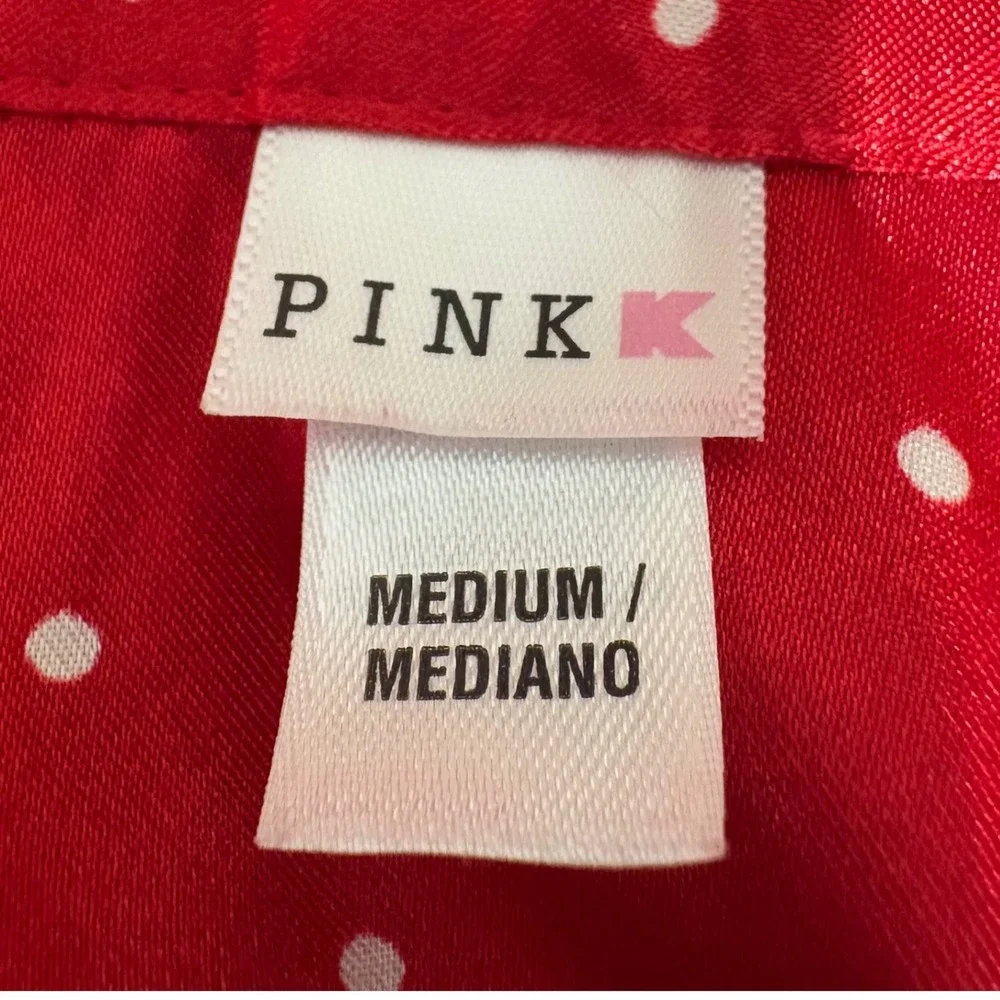 PINK K Victorias‎ Secret Satin Pajama Sleep Shirt Top Red M Polka Dot Loungewear - Picture 4 of 6